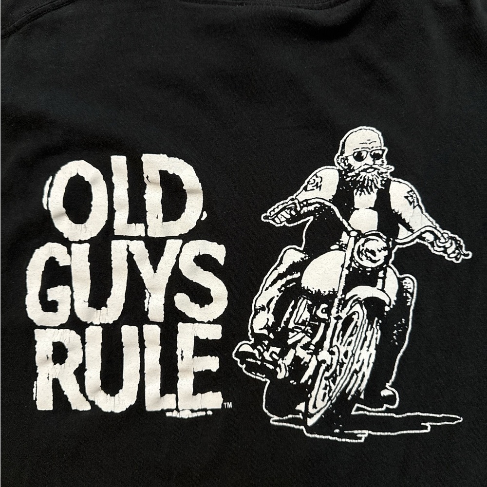 Vintage Y2K Old Guys Rule Shirt Mens 2XL Black Short Sleeve Biker Graphic Logo